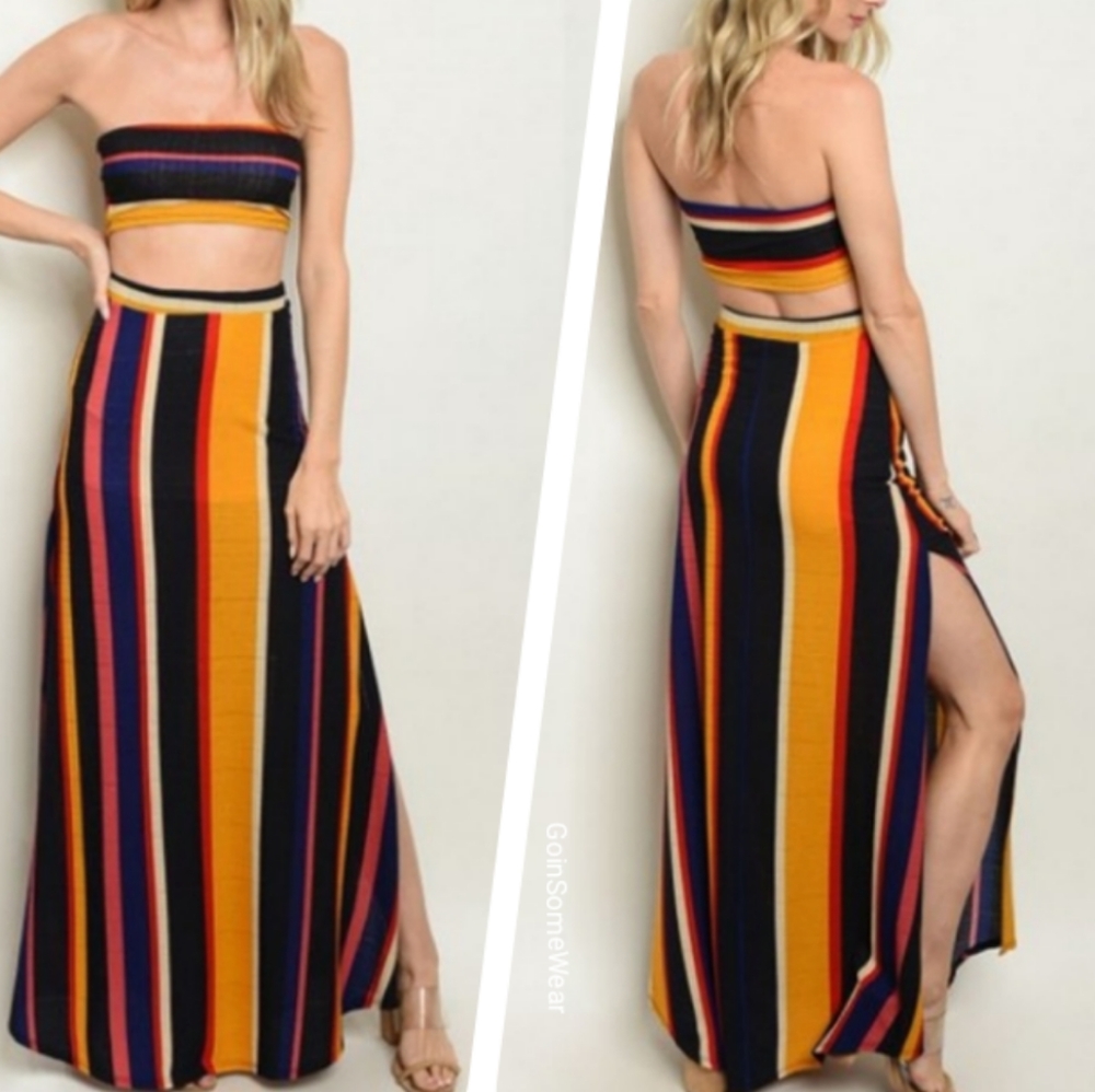 GSW Women's Multicolored Stripes Top & Skirt Set Sizes Small Medium Large
